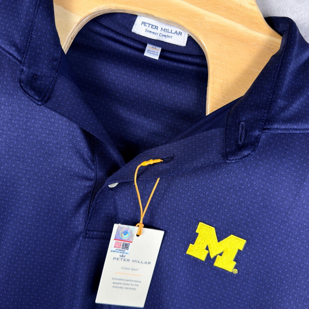 Peter Millar Michigan Wolverines Polo Shirt Mens XL Navy Blue Summer Comfort New